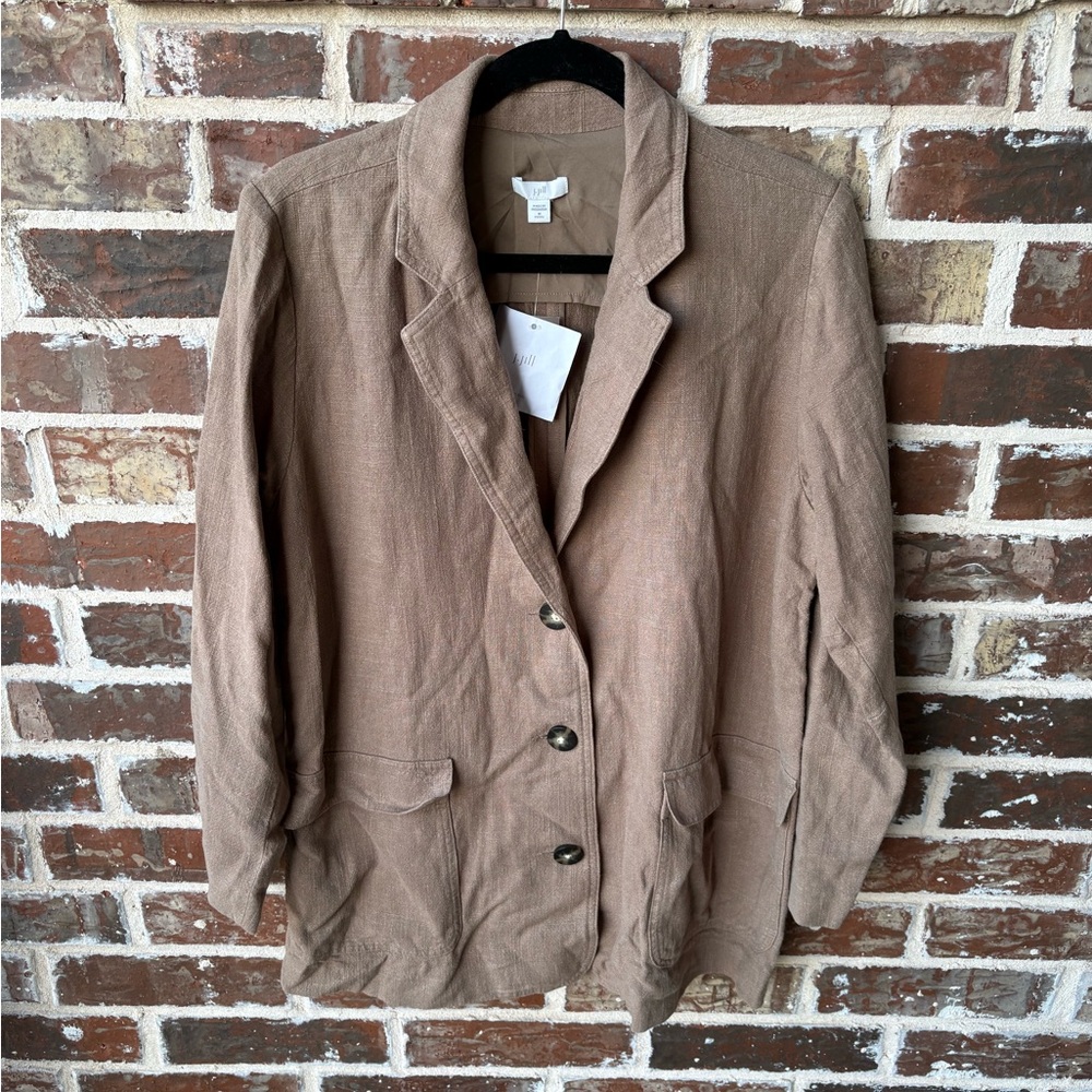 J. Jill Linen Blend Button Front Blazer Latte Size Medium Petite NWT